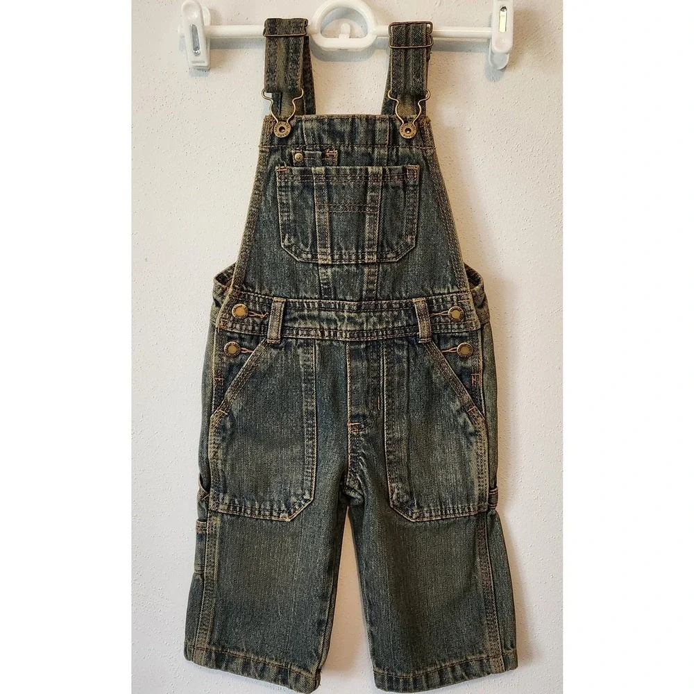 Oshkosh Bogosh Children's Denim Bibs Overalls Brown Undertones sz 12‎ Months
